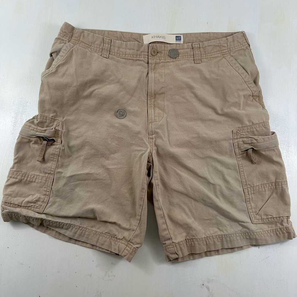 VTG Gap Khakis Mens 37 Canvas Cargo Shorts Beige Hiking Army Skater Y2K Tag 38